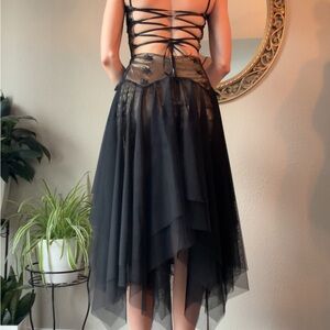 Masquerade Black Asymmetrical Tulle Lace-Up Dress